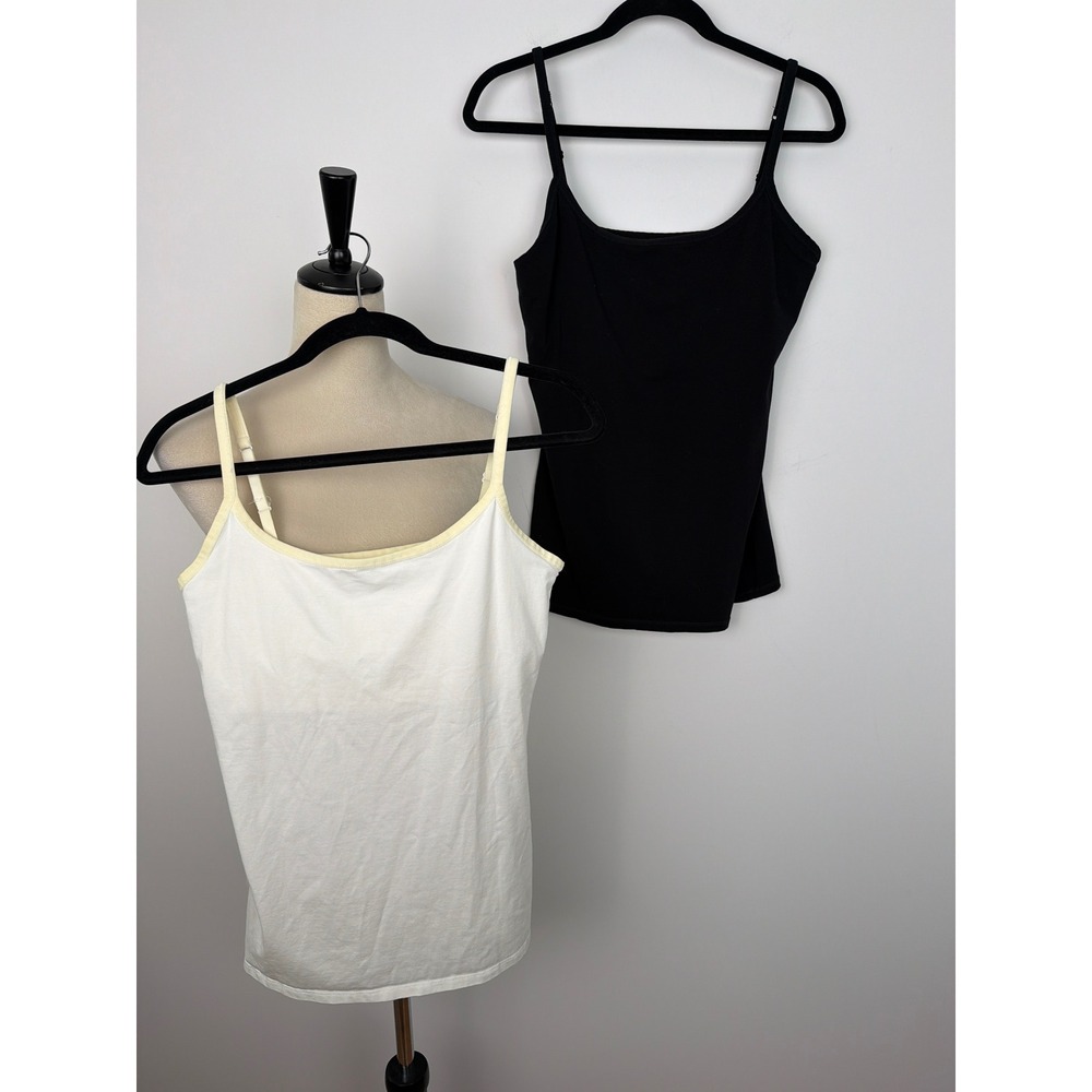 Set of 2 Pact Organic Cotton Shelf Bra Camisoles L Black White Tank Top